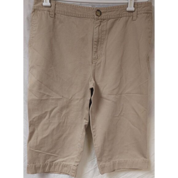 Liz Claiborne Audra Womens 12 Beige Khaki Mid Rise Cotton Capri Pants 32X16 - Picture 1 of 12